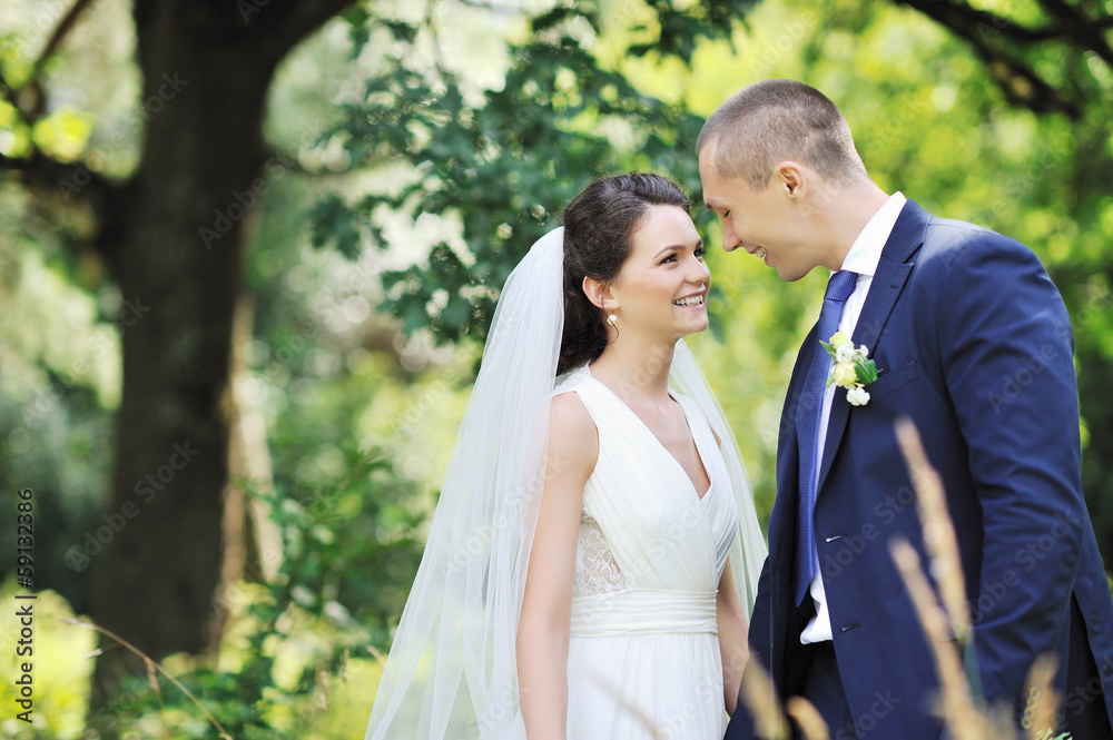 Bride and groom. Wedding couple outdoors