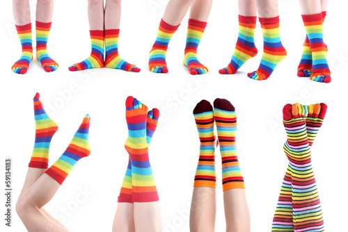 Collage of female legs in colorful socks