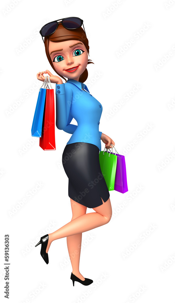 Young business woman walk with his shopping bags