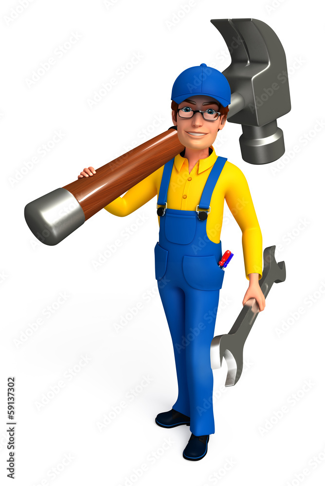 Plumber which his hammer & tool box Plumber which his hammer & tool box