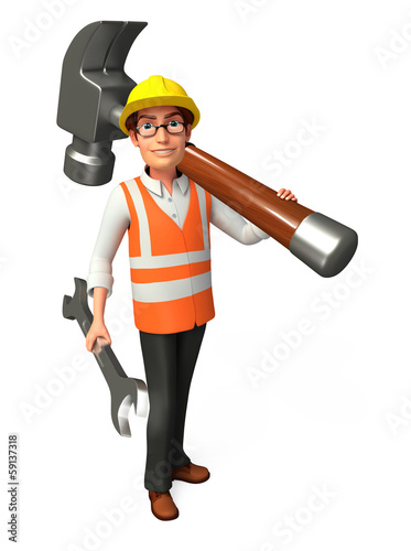 Worker with hammer & wrinch photo