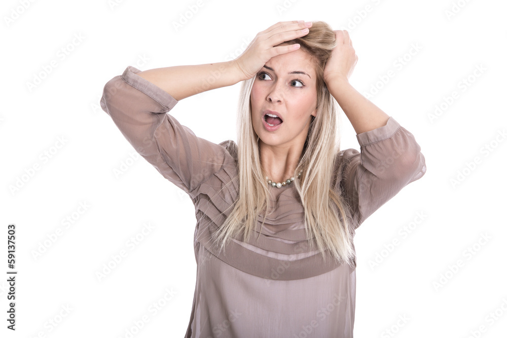 Frau isoliert in Angst und Schrecken - panisch. Frau isoliert in Angst und Schrecken - panisch.