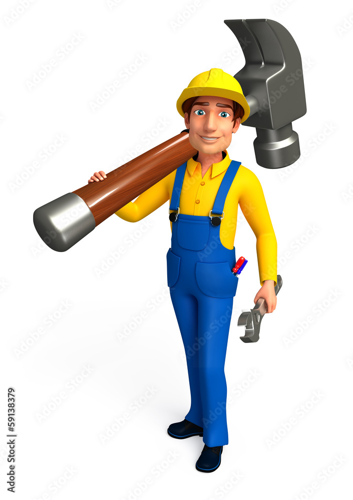 Mechanic with wrench & hammer Mechanic with wrench & hammer