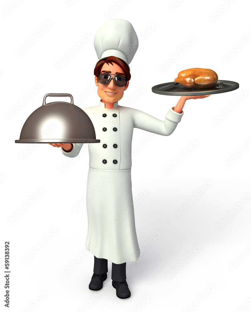 Chef with cooking pot & Roasted chicken Chef with cooking pot & Roasted chicken