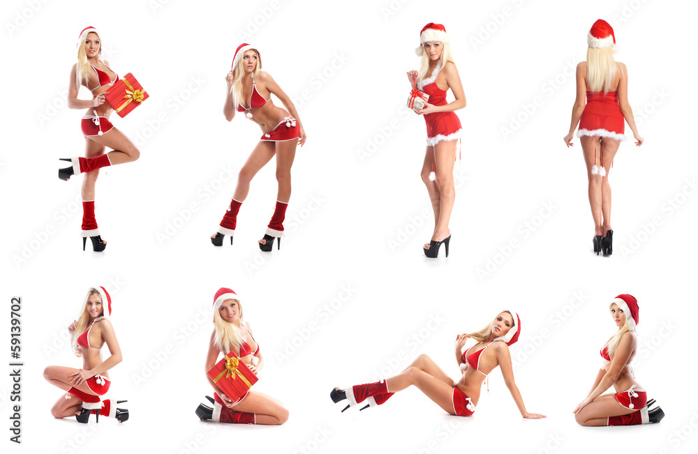 Collection of photos of young women in Christmas lingerie