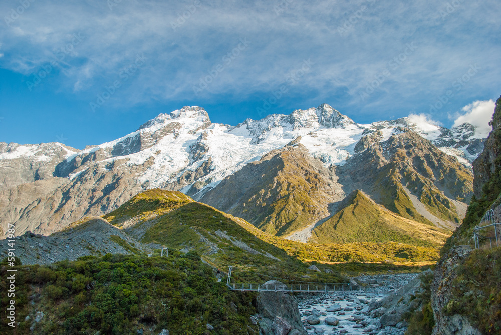 Beautiful view and glacier in Mount Cook National Park, South Is