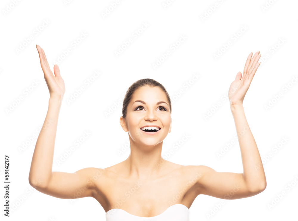 Portrait of a young and beautiful winner girl isolated on white Portrait of a young and beautiful winner girl isolated on white