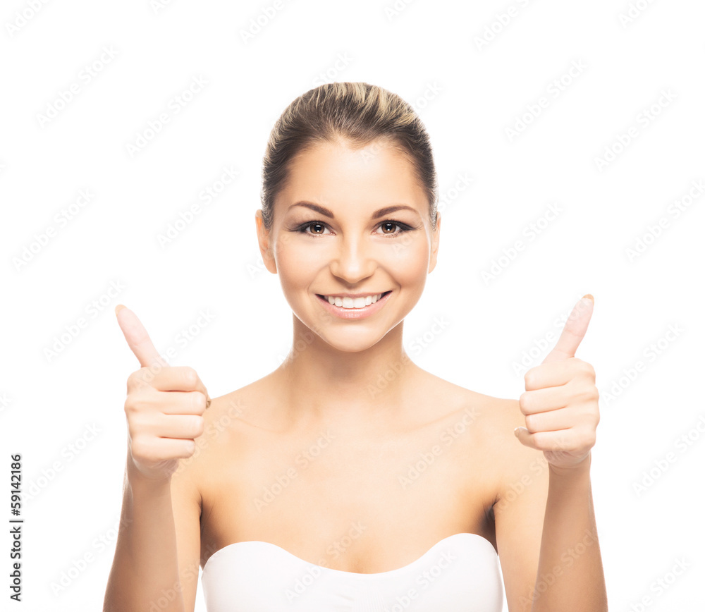 Portrait of a young and beautiful winner girl isolated on white Portrait of a young and beautiful winner girl isolated on white