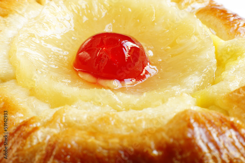Closeup of cherry topping on Pineapple Danish Pastries