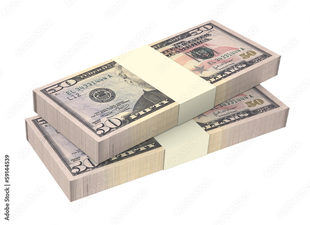 Dollars money isolated on white background. 3D photor endering. Dollars money isolated on white background. 3D photor endering.