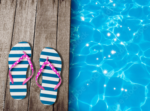 flip flop sandals on old wo...