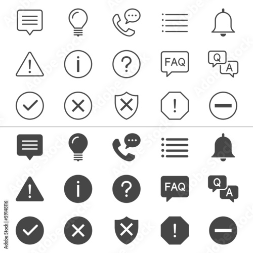 Information and notification thin icons, included normal and ena