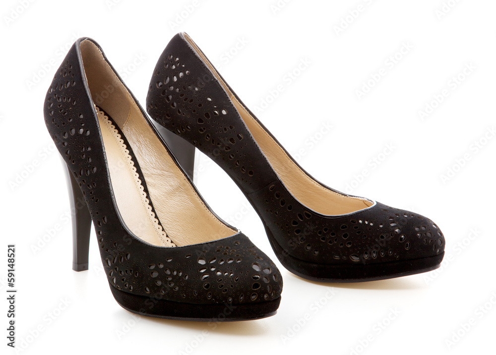 black, women's shoes on a white background black, women's shoes on a white background
