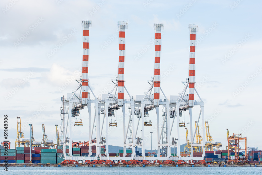 Fototapeta premium Cargo sea port and Sea cargo cranes