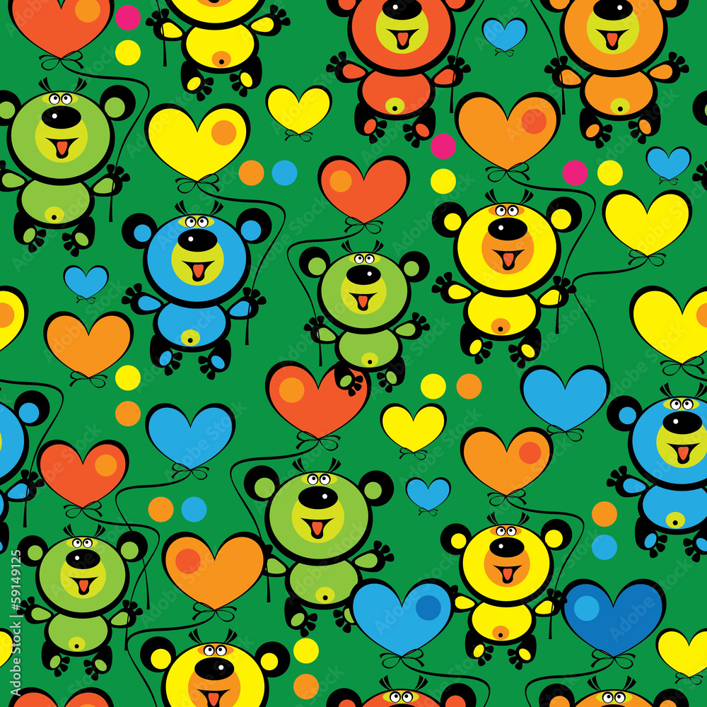 multicolored teddy bears seamless pattern