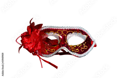 Red masquerade mask on a white background