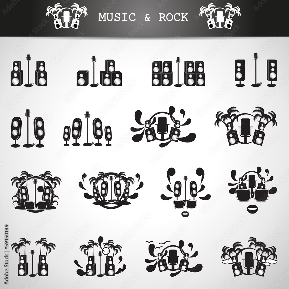 Microphone And Speakers Icons Set - Isolated On Gray Background Microphone And Speakers Icons Set - Isolated On Gray Background