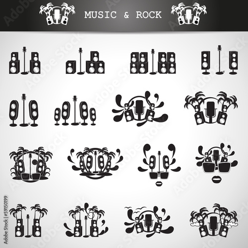 Microphone And Speakers Icons Set - Isolated On Gray Background