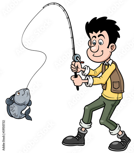 Vector illustration of Cartoon man fishing