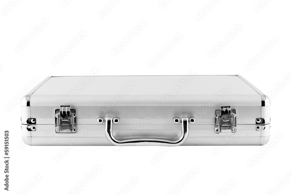 Metal silver briefcase isolated on white background. Metal silver briefcase isolated on white background.