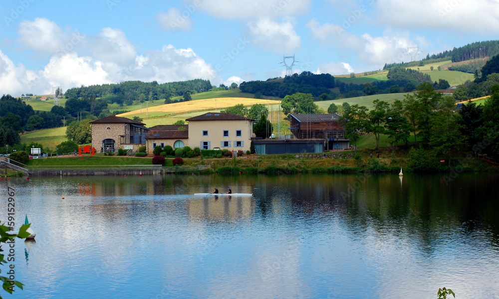 Obraz premium French lake in Beaujolais region called Lac des Sapins, France