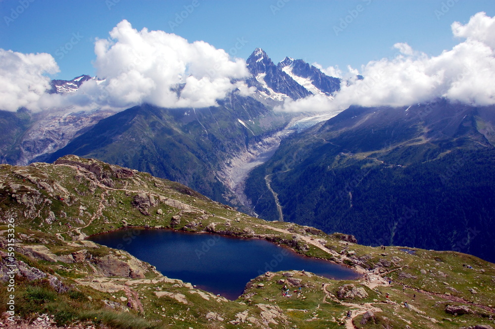 Panoramic view on Lacs des Cheserys, Alps, France