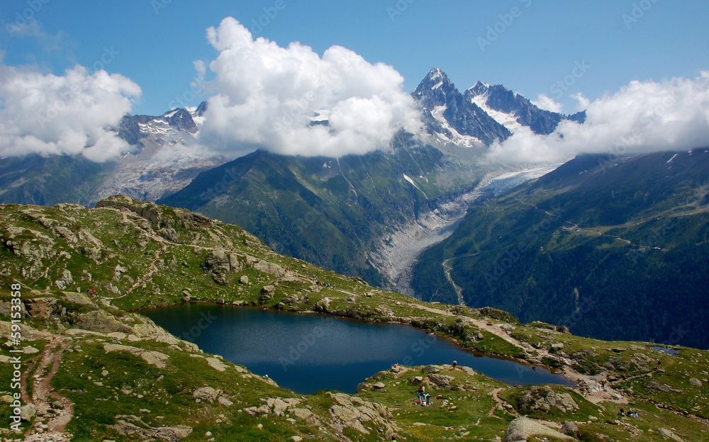 Obraz premium Panoramic view on Lacs des Cheserys, Alps, France
