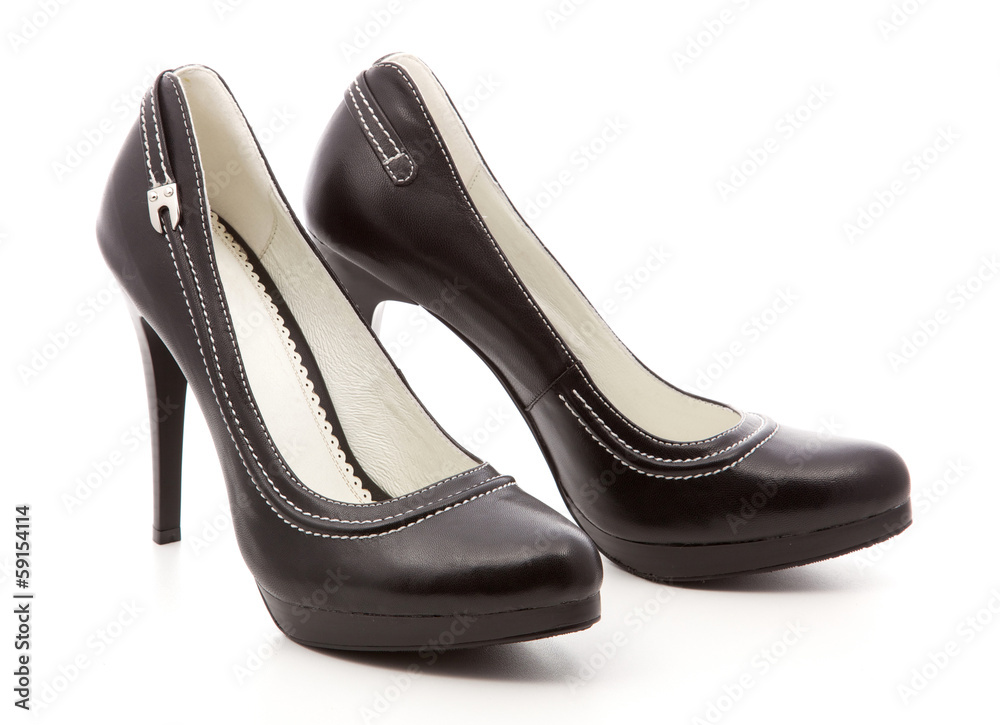 black, women's shoes on a white background
