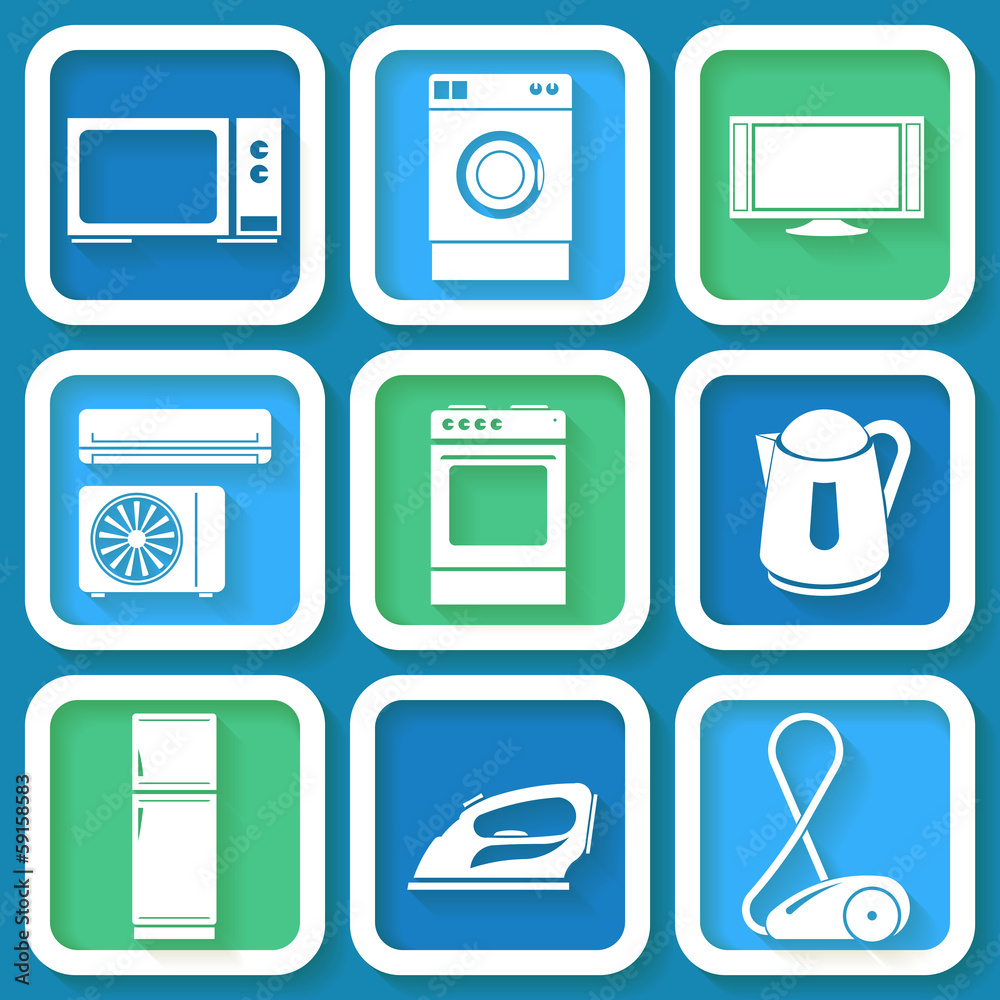 Set of 9 retro icons of domestic electric appliances. Eps10 Set of 9 retro icons of domestic electric appliances. Eps10