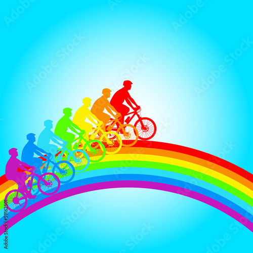 Silhouette of a cyclist a rainbow male.  vector illustration.