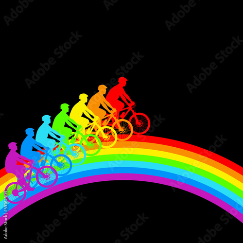 Silhouette of a cyclist a rainbow male.  vector illustration.