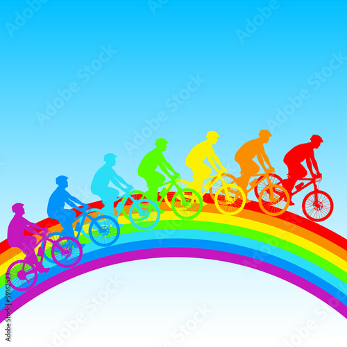 Silhouette of a cyclist a rainbow male.  vector illustration.
