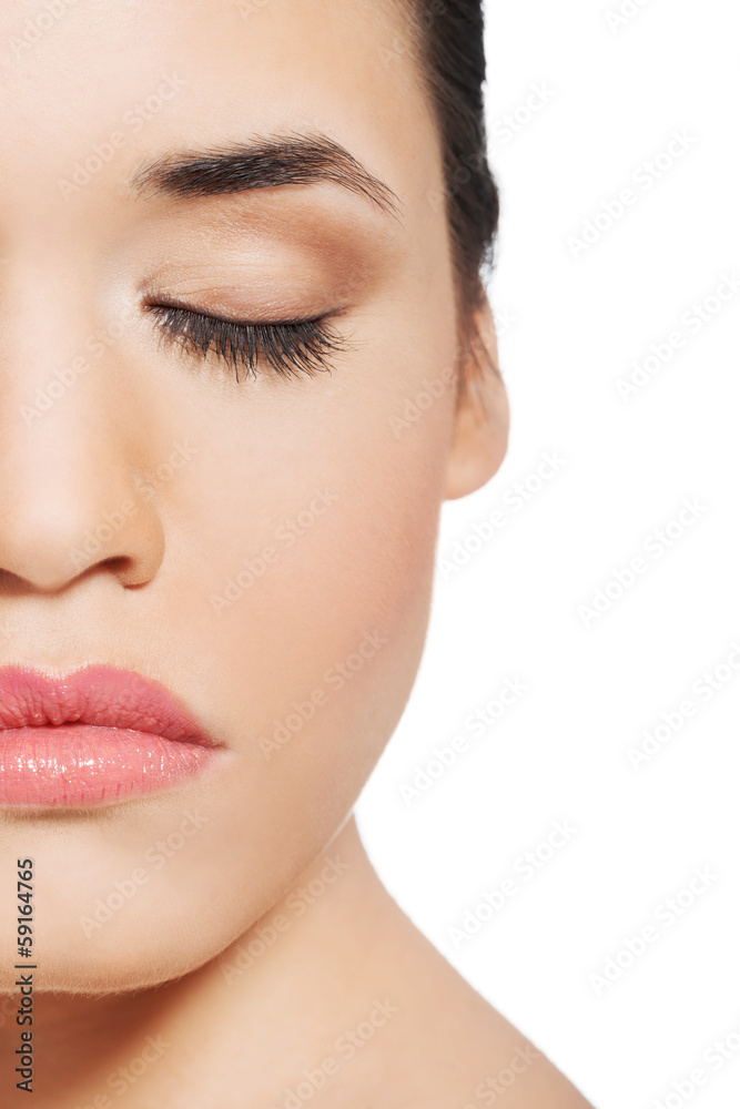 Close up on beautiful skin woman's face.