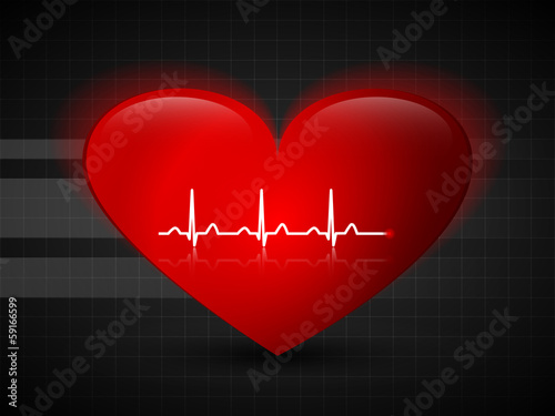 Abstract red heart, with pulse line flowing trough the middle