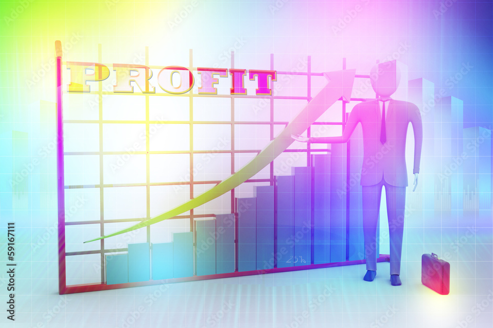 business man standing near a financial graph business man standing near a financial graph