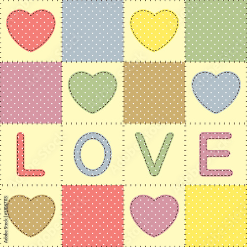 Background with hearts and love in patchwork style