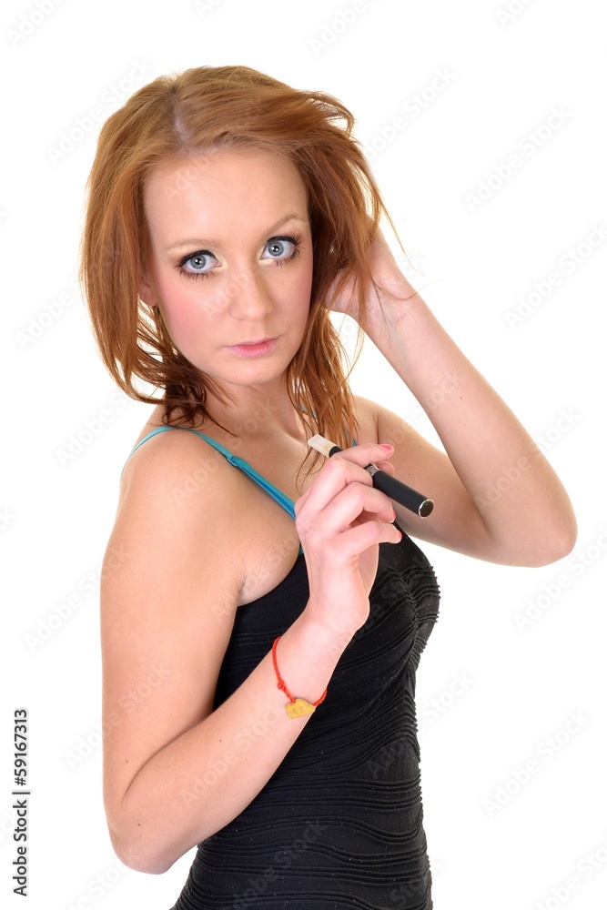 Young woman smoking electronic cigarette Young woman smoking electronic cigarette