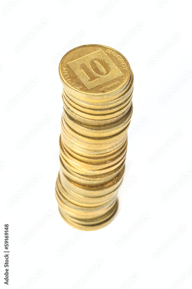 Stack of coins Israeli ten agorot in shallow DOF Stack of coins Israeli ten agorot in shallow DOF