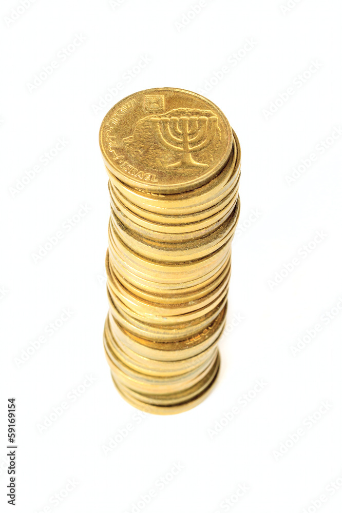 Stack of coins Israeli in shallow DOF Stack of coins Israeli in shallow DOF