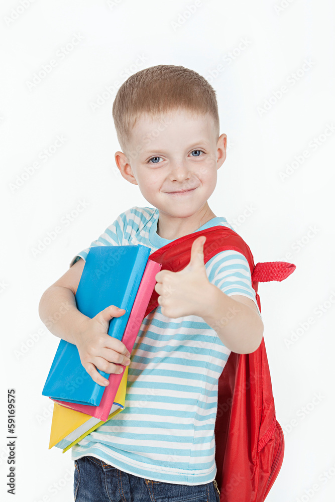 Boy and books isolated on a white background Boy and books isolated on a white background