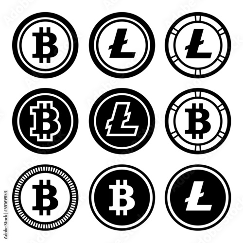 Bitcoin and litecoin icons set