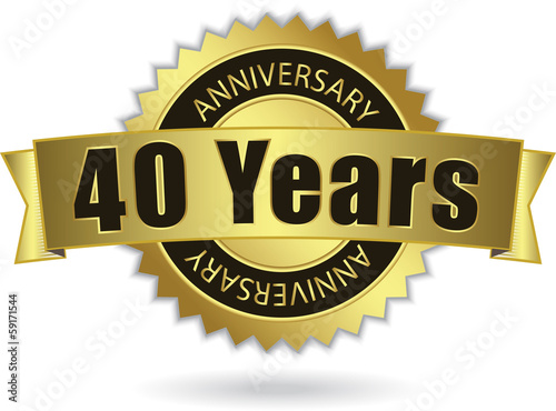 "40 Years Anniversary" - Retro Golden Ribbon, EPS 10 vector