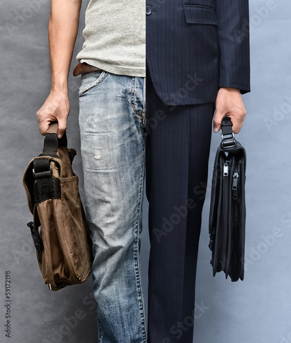 Casual and formal look (closeup upper, lower garment and case)