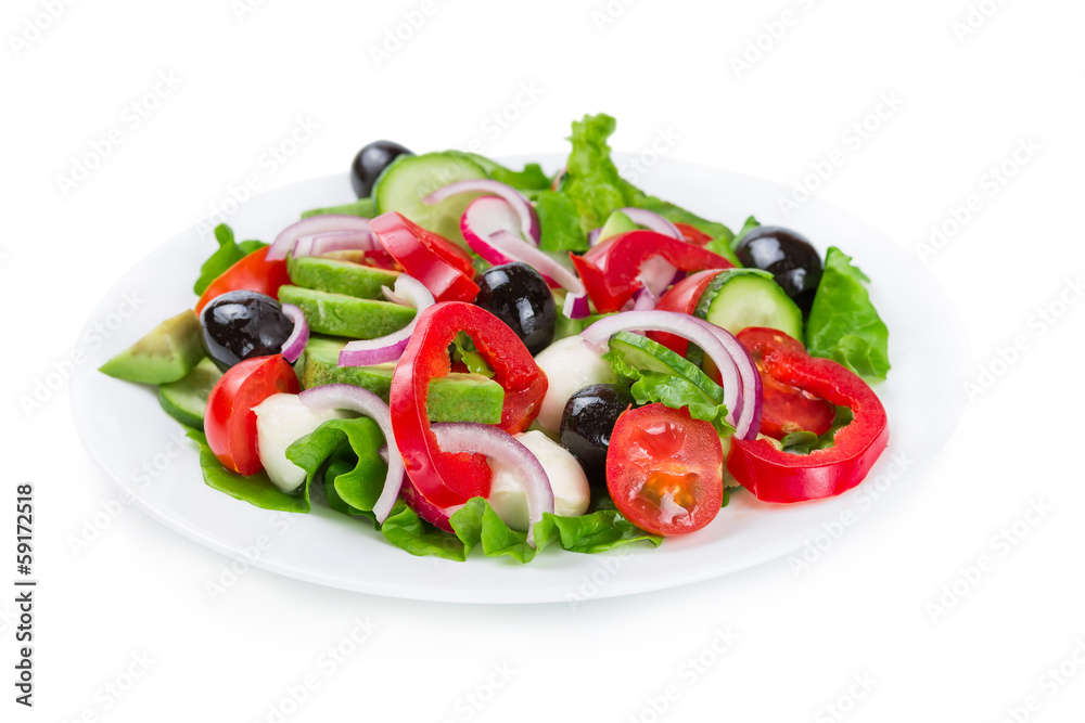 Salad with  vegetables isolated on white
