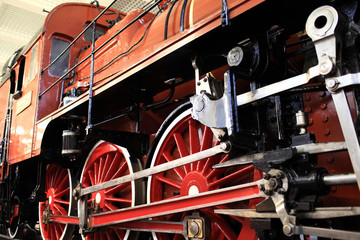 Fotobehang Trein Oude rode trein in landschap  © Arkady Chubykin