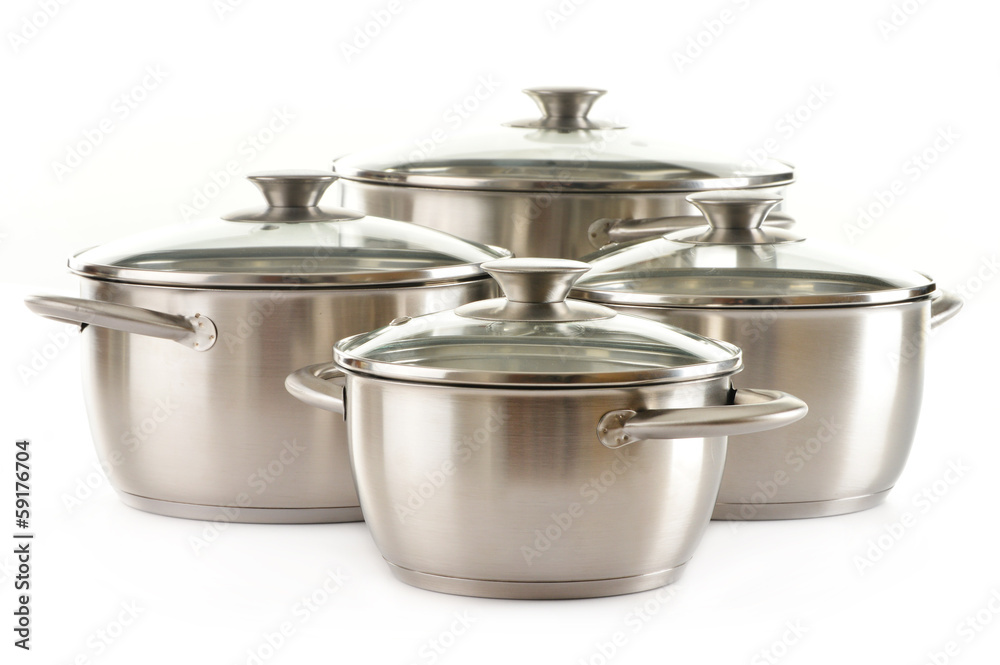 Stainless pots isolated on a white Stainless pots isolated on a white