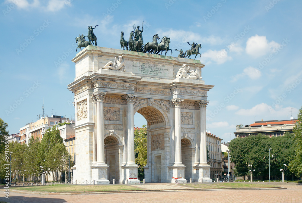 Arc of Peace (XIX century) in Sempione Park, Milan, Italy
