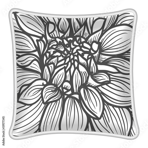Decorative pillow, decorated with black and white flower