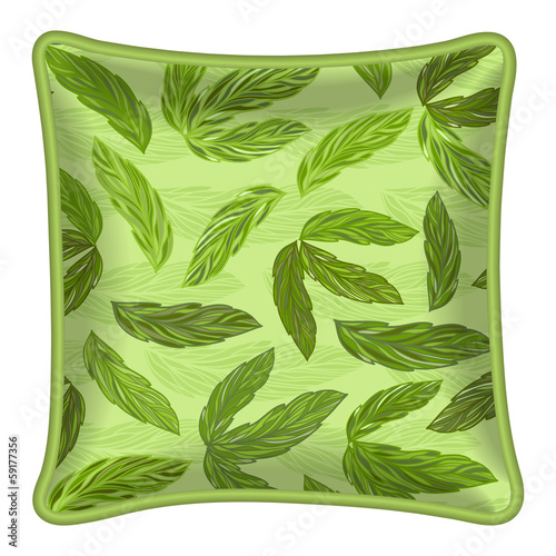 Decorative pillow, green leaves pattern