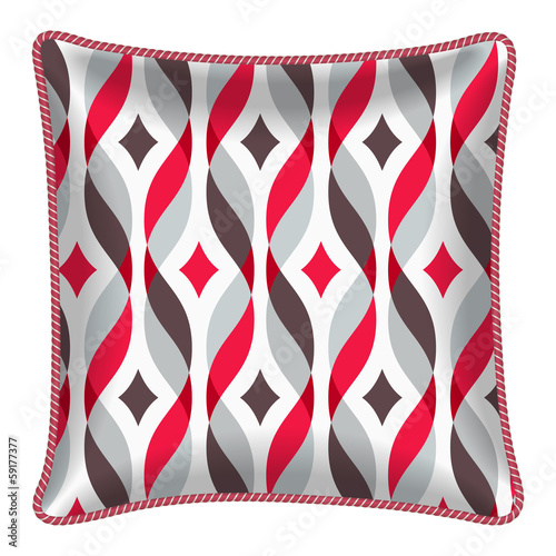 Decorative pillow, wavy ribbons and diamonds pattern